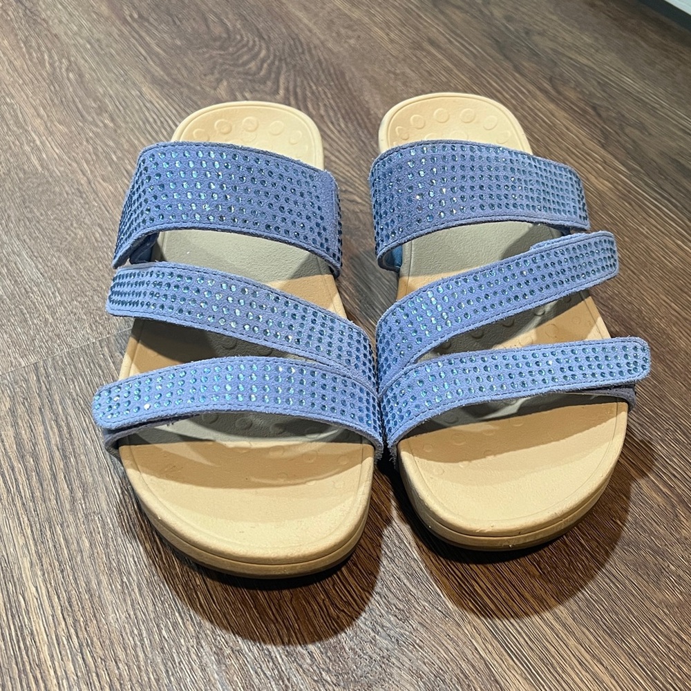 Vionic Pacific Alexis Platform Sandals Blue w/rhinestones Womens 8 Like NEW